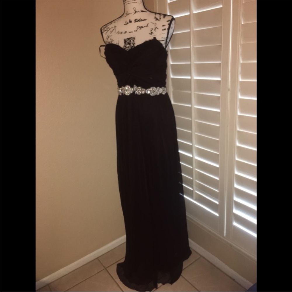 Elegant Black City Triangle floor length Strapless Gown with Silver Accents